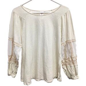 Anthropologie Guest Editor BOHO Fairy Top Womens Small Cream Linen Blend Crochet